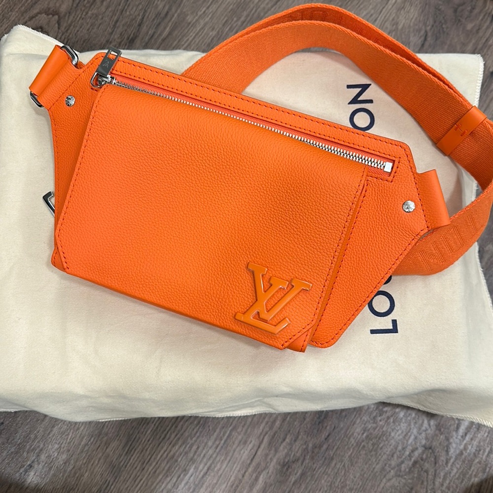 Louis Vuitton Bright Orange Leather Belt Bag with LV Monogram